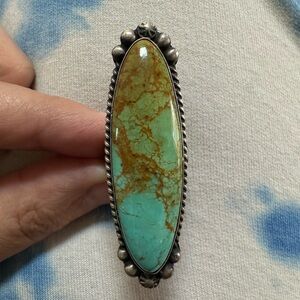 Long Sonoran Turquoise Sterling Silver Statement Ring, boho, Southwestern.